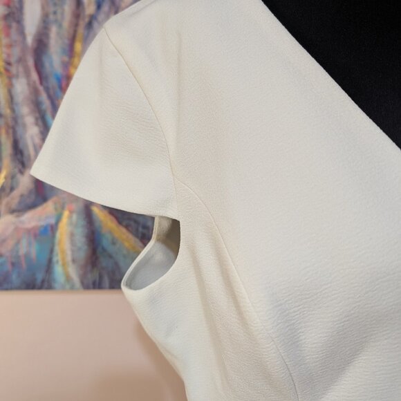 Dress The Population Corey Dress Size XXL White Cap Sleeve V Neck Eyelash Hem - Picture 4 of 12